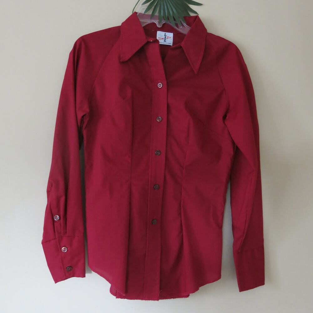 VINTAGE TEM TEX Western Button Down Shirt Size S* Women Red Cowboy Rodeo 70's